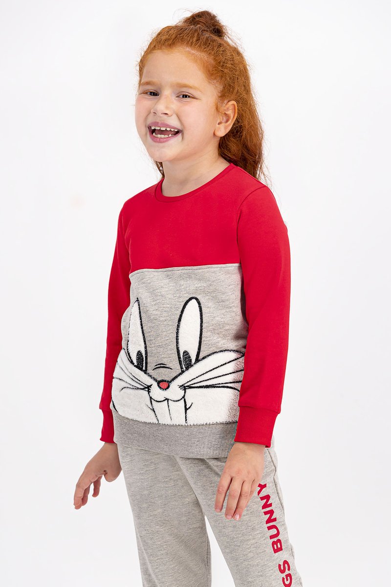 Bugs Bunny - Bugs Bunny Lisanslı Açık Kırmızı Kız Çocuk Eşofman Takımı