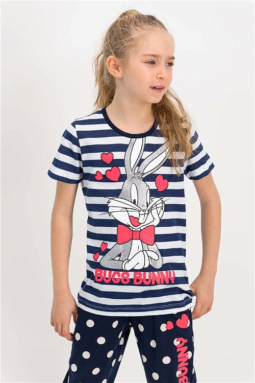 Bugs Bunny Lisanslı Lisanslı Lacivert Kısa Kollu Kız Çocuk Pijama Takımı