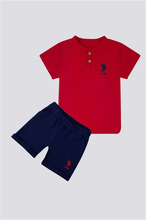 U.S. Polo Assn With Button Motif Kırmızı Bebek Tshirt Takım