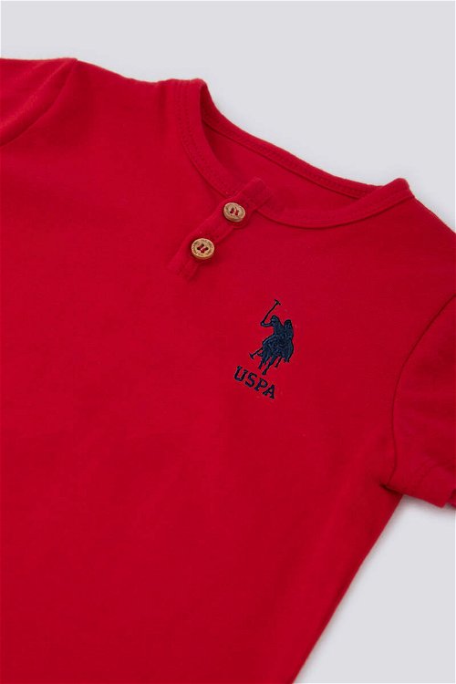 U.S. Polo Assn With Button Motif Kırmızı Bebek Tshirt Takım