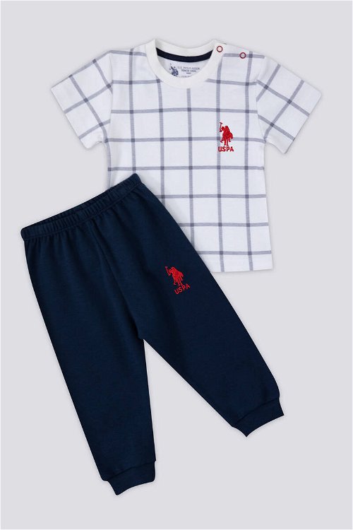 U.S. Polo Assn Square Line Pattern Krem Bebek Tshirt Takım