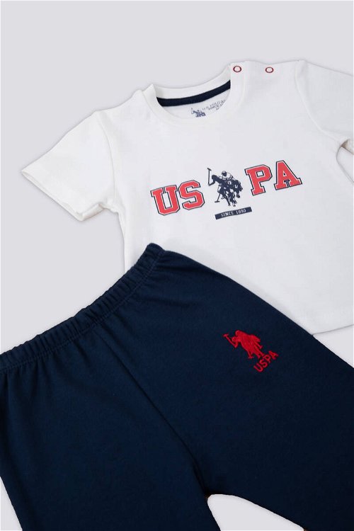 U.S. Polo Assn Logo İs Detailed Krem Bebek Tshirt Takım