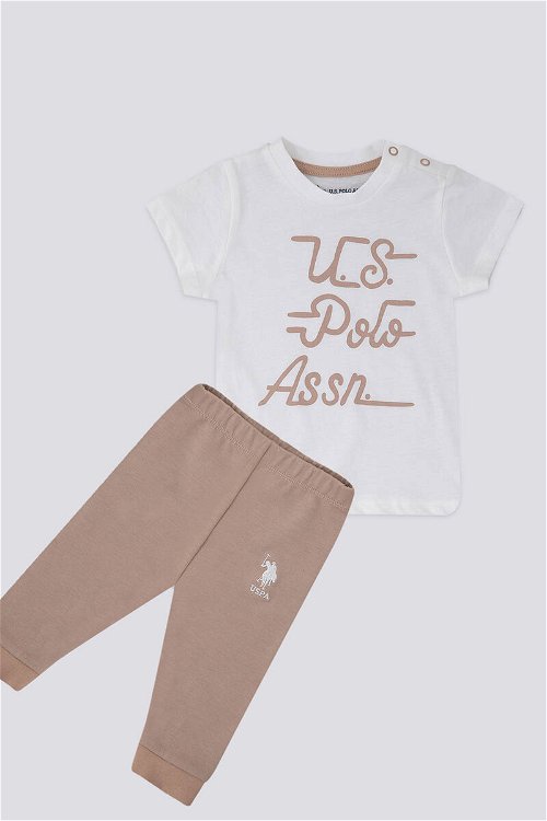 U.S. Polo Assn Writing Pattern Krem Vizon Bebek Tshirt Takım