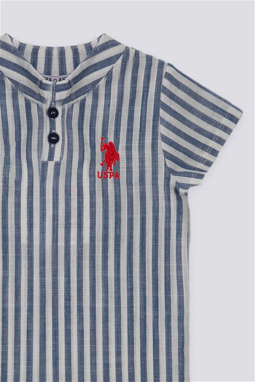 U.S. Polo Assn Natural Weaving Mavi Çizgili Bebek Hakim Yaka Tshirt Takım
