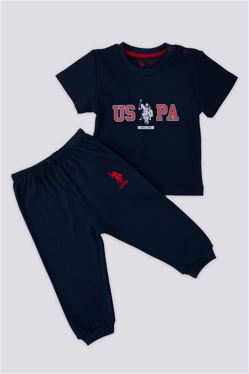 U.S. Polo Assn Logo İs Detailed Lacivert Bebek Tshirt Takım