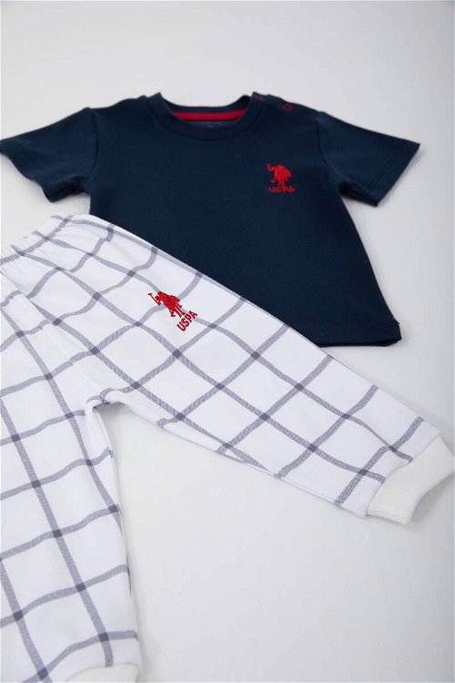 U.S. Polo Assn Square Pattern Lacivert Bebek Tshirt Takım
