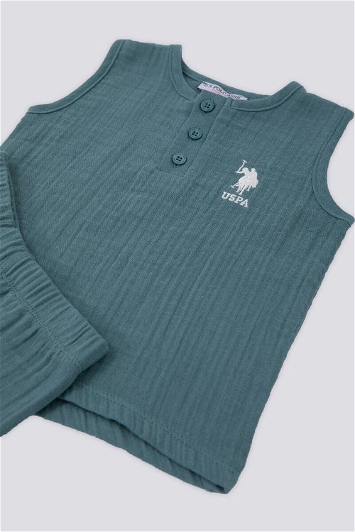 U.S. Polo Assn Blue Yeşil Bebek Sıfır Kol Tshirt Takım