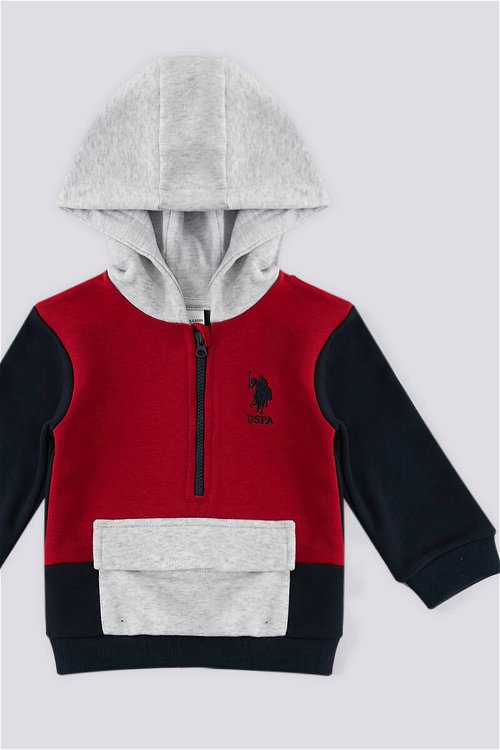 U.S. Polo Assn Kırmızı Kapüşonlu Fermuar Yaka Detay Erkek Bebek 2 Li Takım
