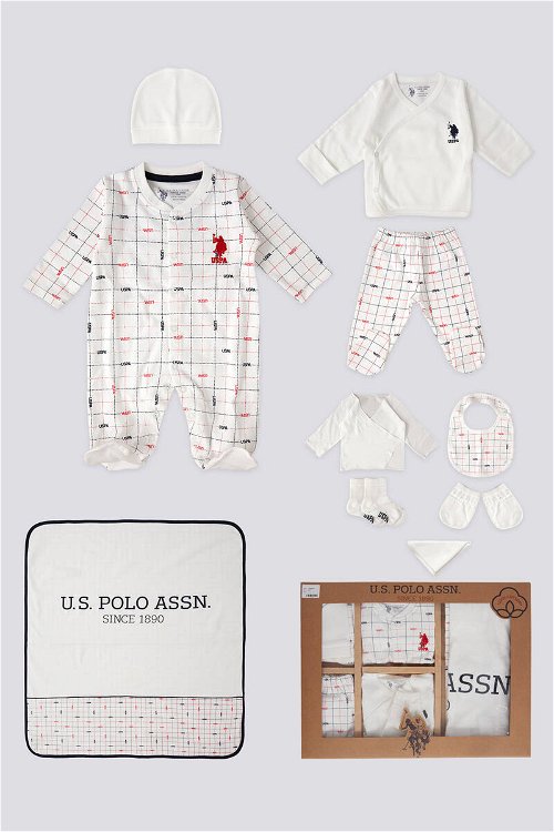 U.S. Polo Assn Lisanslı Lovely Krem Bebek Hastane Çıkış Seti 10'lu
