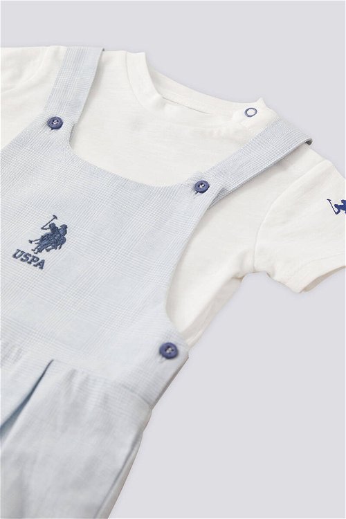 U.S. Polo Assn Lisanslı Suspender Overalls Açık Mavi Erkek Bebek Takımı