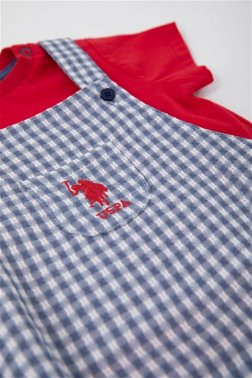 U.S. Polo Assn Tiny Squares Lacivert Bebek Salopet Tshirt Takım
