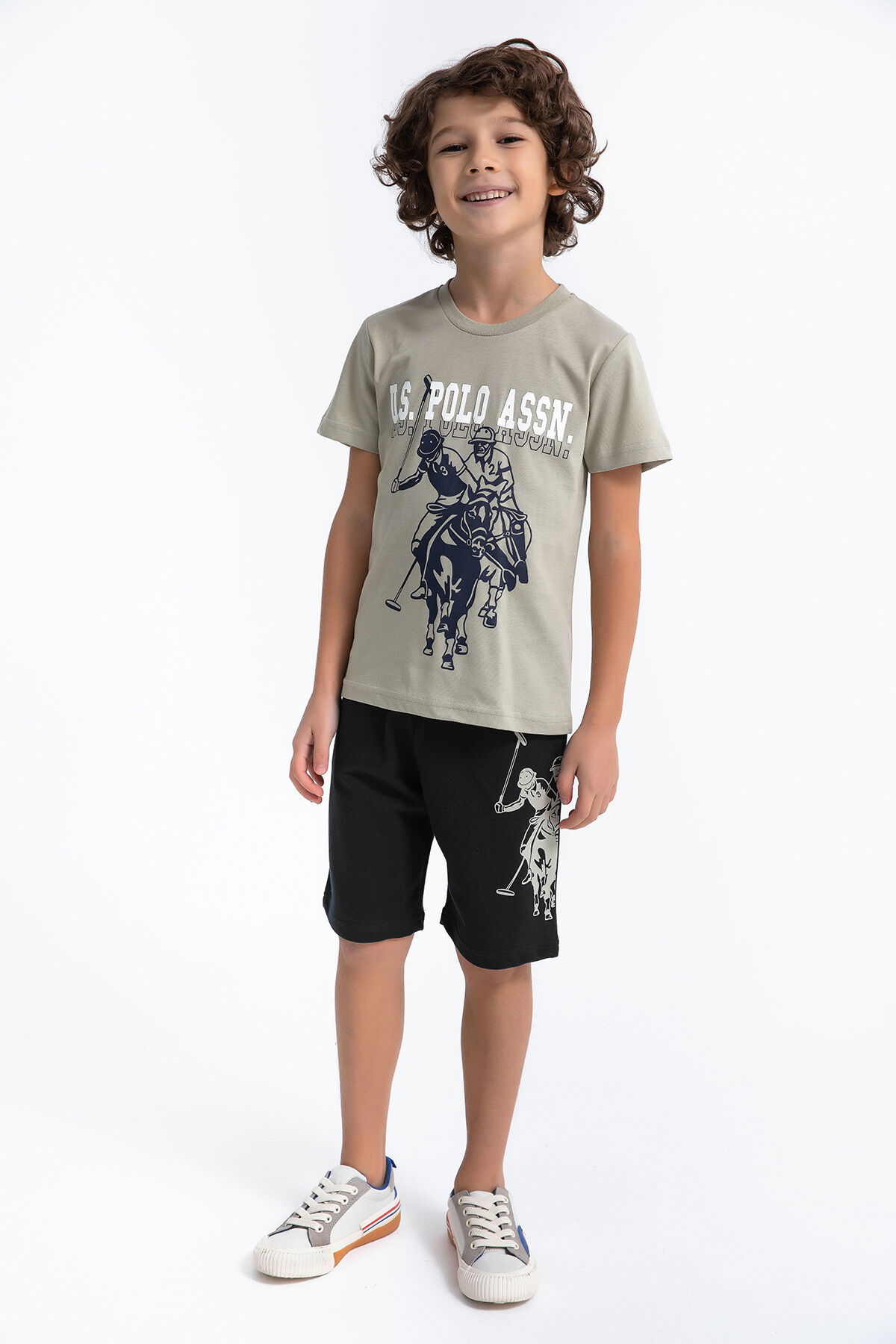 U.S. Polo Assn - U.S. Polo Assn Kids Erkek Çocuk Haki Bermuda Takım