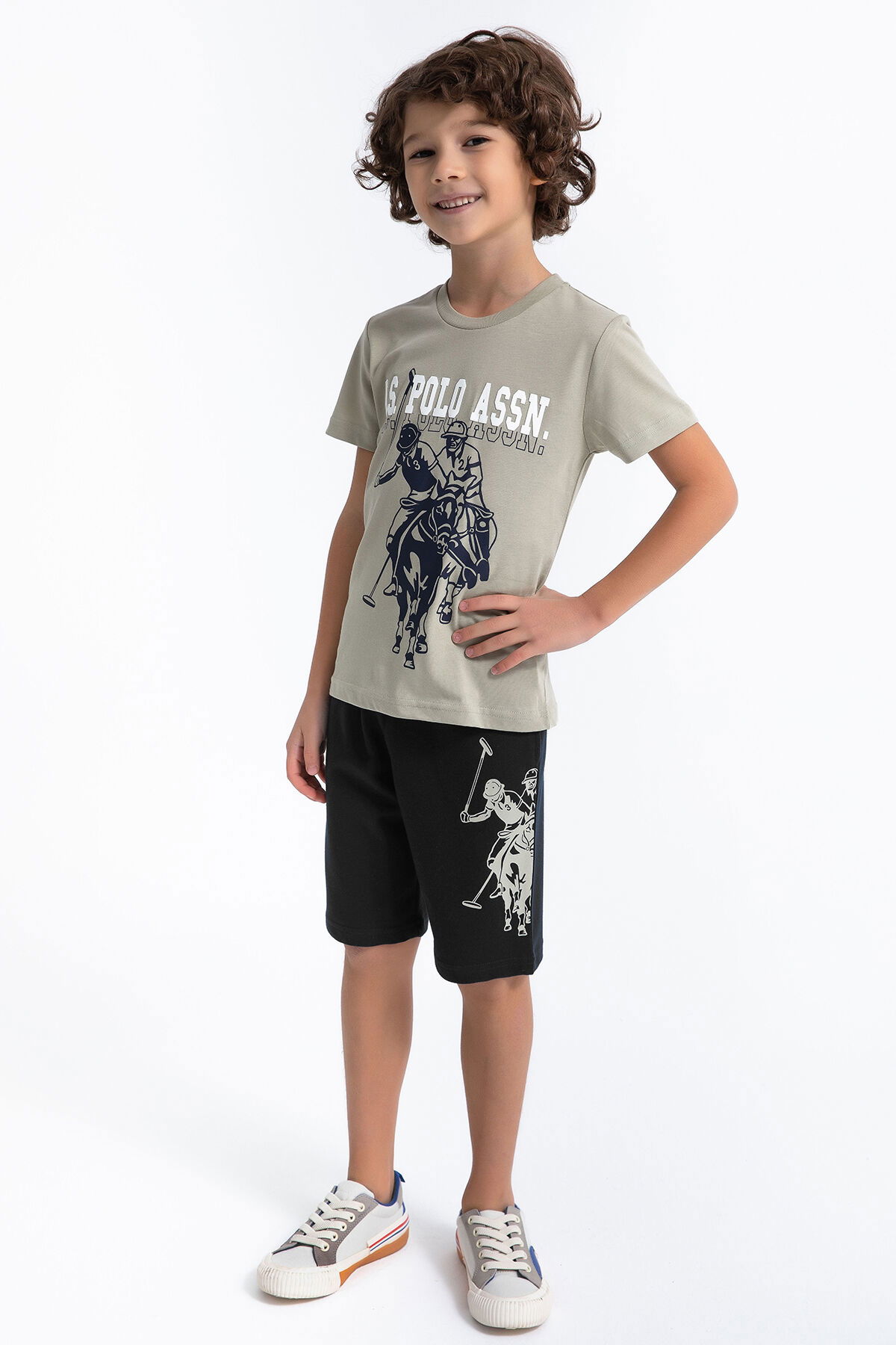 U.S. Polo Assn - U.S. Polo Assn Kids Erkek Çocuk Haki Bermuda Takım (1)