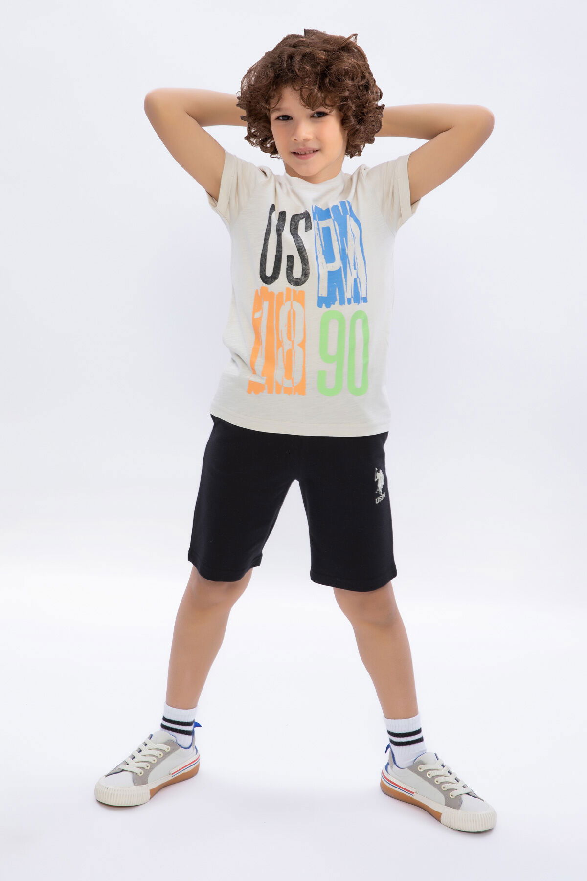 U.S. Polo Assn - U.S. Polo Assn Kids Erkek Çocuk Bej Bermuda Takım (1)