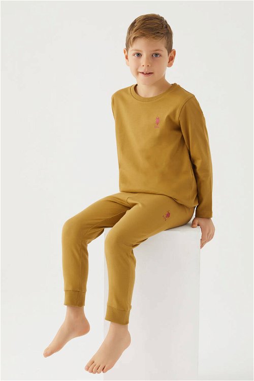 U.S. Polo Assn Lisanslı Açık Haki Erkek Çocuk Pijama Takım