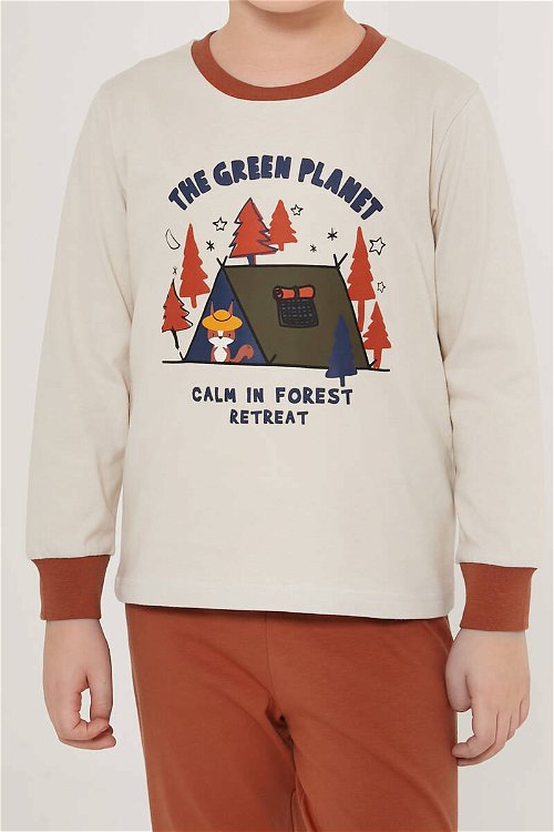 Rolypoly The Green Planet Beyaz Erkek Çocuk Uzun Kol Pijama Takım