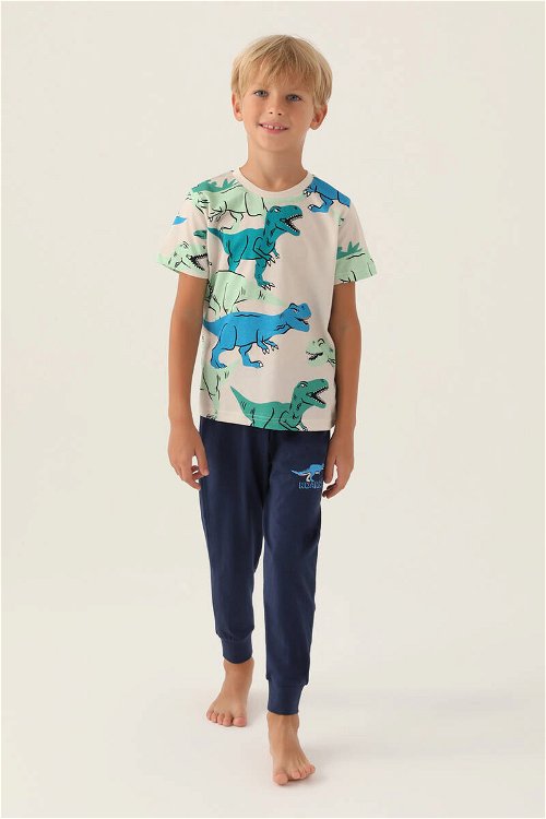 RolyPoly Dinosaur Bej Erkek Çocuk Pijama Takımı