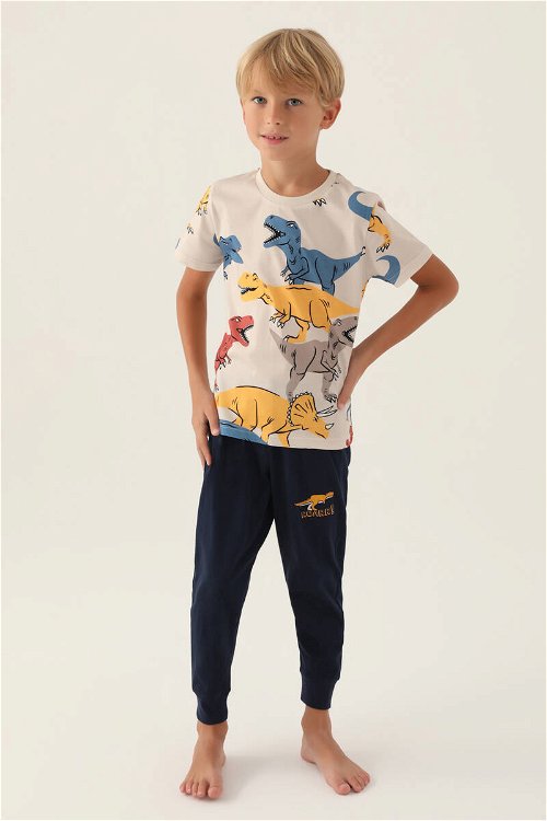 RolyPoly Dinosaur Krem Erkek Çocuk Pijama Takımı