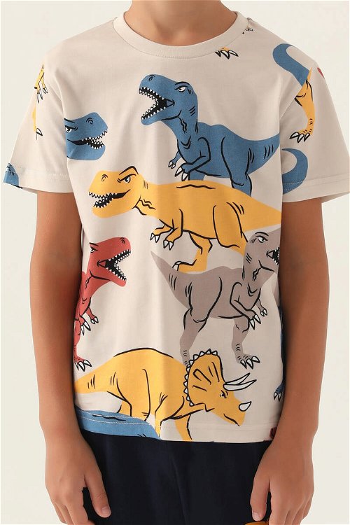 RolyPoly Dinosaur Krem Erkek Çocuk Pijama Takımı