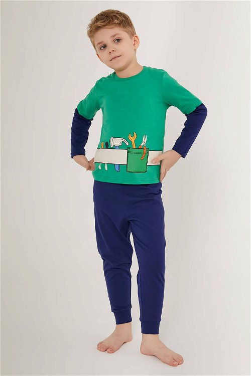 Rolypoly Tool Team Yeşil Erkek Çocuk Uzun Kol Pijama Takım