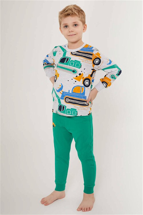 Rolypoly Tractor Beyaz Erkek Çocuk Uzun Kol Pijama Takım
