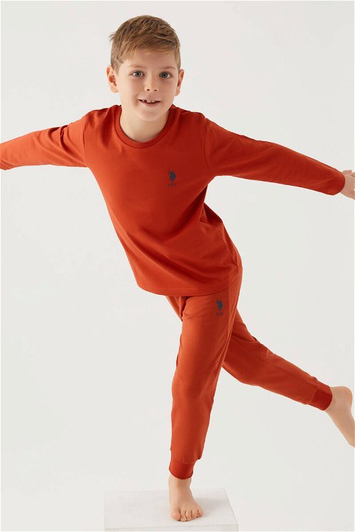 U.S. Polo Assn Lisanslı Kahverengi Erkek Çocuk Pijama Takım