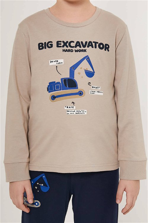 Rolypoly Big Excavator Gri Erkek Çocuk Uzun Kol Pijama Takım