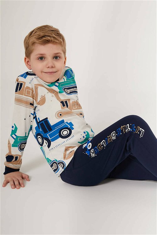 Rolypoly Tractor Beyaz Erkek Çocuk Uzun Kol Pijama Takım
