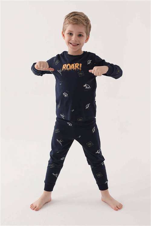 Rolypoly Roar Lacivert Erkek Çocuk Uzun Kol Pijama Takım