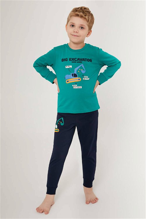 Rolypoly Big Excavator Koyu Yeşil Erkek Çocuk Uzun Kol Pijama Takım