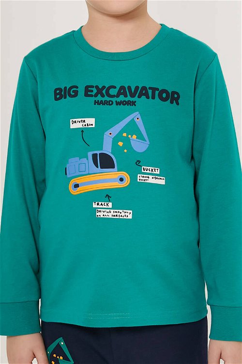 Rolypoly Big Excavator Koyu Yeşil Erkek Çocuk Uzun Kol Pijama Takım