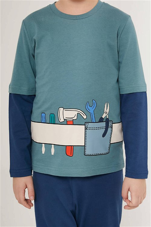 Rolypoly Tool Team Mavi Erkek Çocuk Uzun Kol Pijama Takım