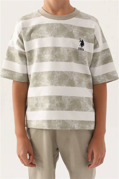 U.S. Polo Assn Lisanslı striped Açık Haki Erkek Çocuk Bermuda Takım