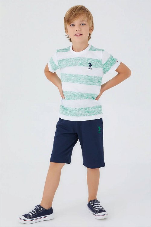 U.S. Polo Assn Stripe Pattern Çam Yeşili Erkek Çocuk Bermuda Takım