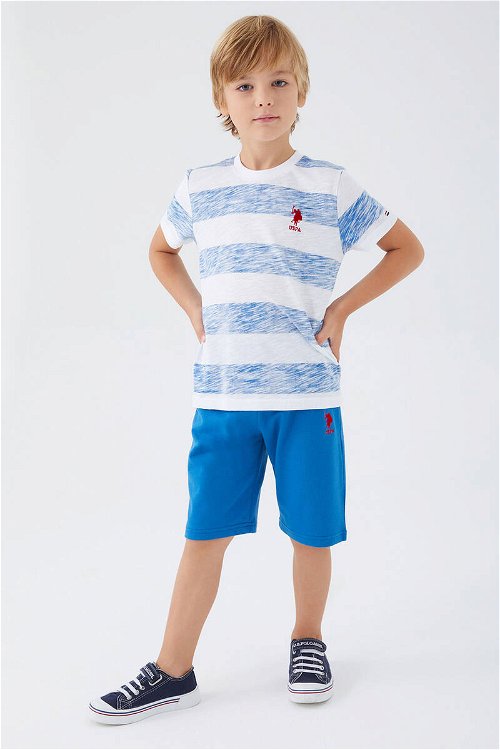 U.S. Polo Assn Stripe Pattern Mavi Erkek Çocuk Bermuda Takım