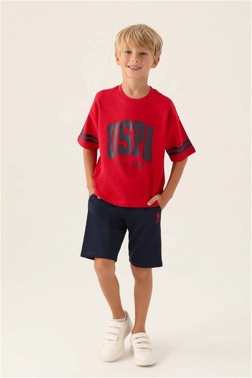U.S. Polo Assn Lisanslı Sim Kırmızı Erkek Çocuk Bermuda Takım