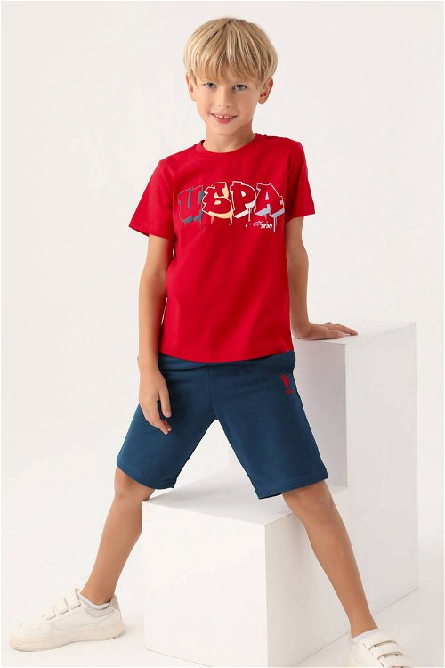 U.S. Polo Assn Lisanslı Graphic Written Kırmızı Erkek Çocuk Bermuda Takım