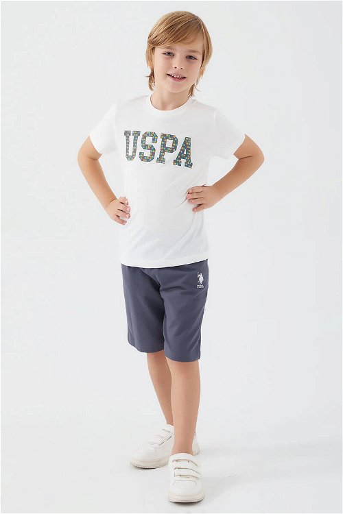 U.S. Polo Assn Small Writing Pattern Krem Erkek Çocuk Bermuda Takım