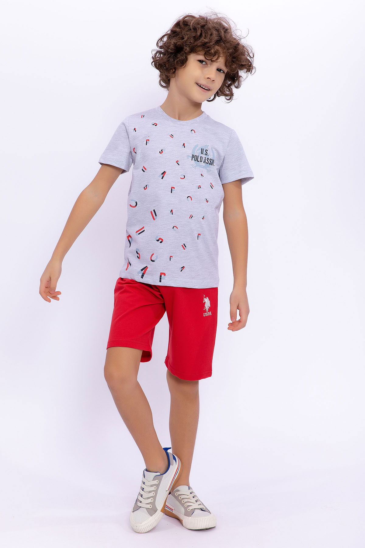U.S. Polo Assn - U.S. Polo Assn Kids Erkek Çocuk Gri Bermuda Takım