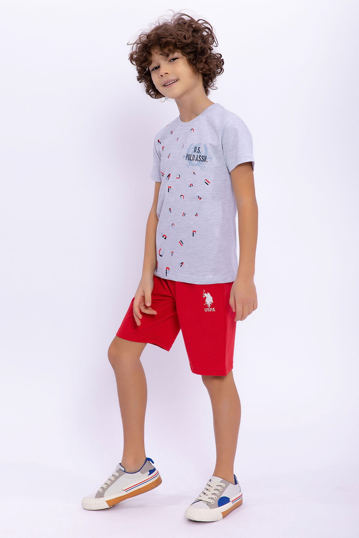 U.S. Polo Assn - U.S. Polo Assn Kids Erkek Çocuk Gri Bermuda Takım (1)