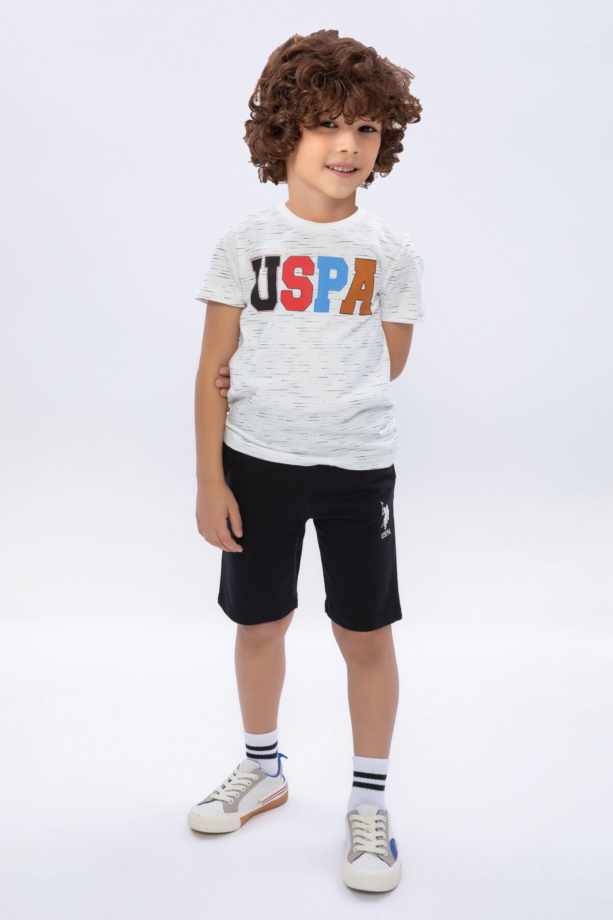 U.S. Polo Assn - U.S. Polo Assn Kids Erkek Çocuk Krem Bermuda Takım (1)