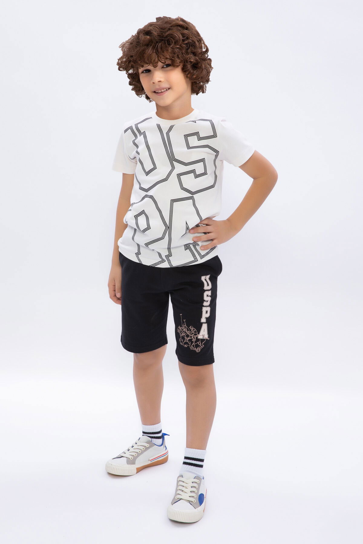 U.S. Polo Assn - U.S. Polo Assn Kids Erkek Çocuk Kahverengi Bermuda Takım (1)