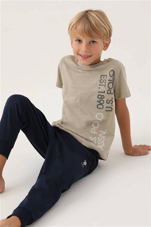 U.S. Polo Assn Lisanslı Straight Açık Haki Erkek Çocuk Pijama Takımı