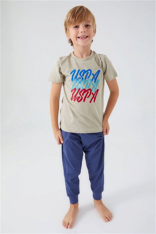 U.S. Polo Assn Writing Açık Haki Erkek Çocuk Kısa Kol Pijama Takım