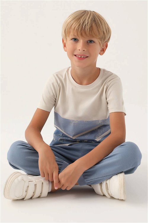 U.S. Polo Assn Lisanslı Trilinear Bej Erkek Çocuk Pijama Takımı