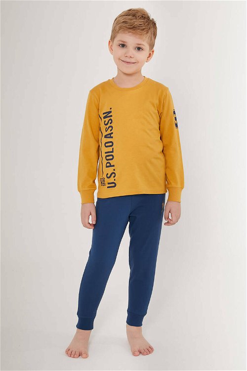 U.S. Polo Assn Ribbon Kahverengi Erkek Çocuk Uzun Kol Pijama Takım