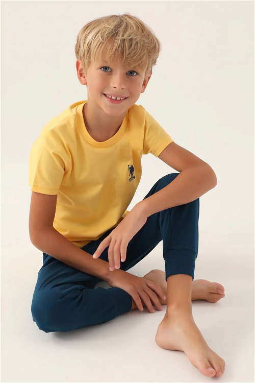U.S. Polo Assn Lisanslı Palm Tree Sarı Erkek Çocuk Pijama Takımı