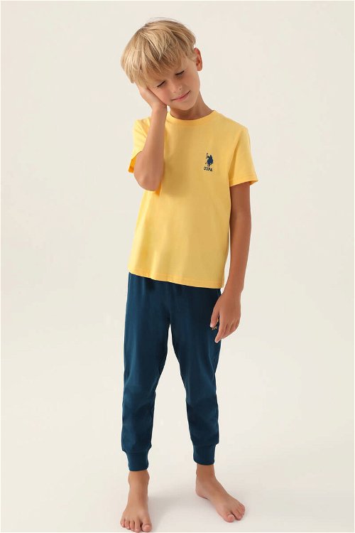 U.S. Polo Assn Lisanslı Palm Tree Sarı Erkek Çocuk Pijama Takımı