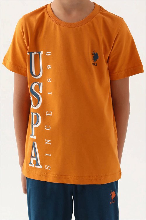 U.S. Polo Assn Lisanslı Graphic Turuncu Erkek Çocuk Pijama Takımı