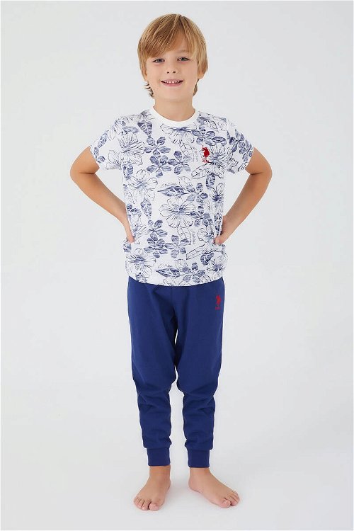 U.S. Polo Assn Flowered Krem Erkek Çocuk Kısa Kol Pijama Takım